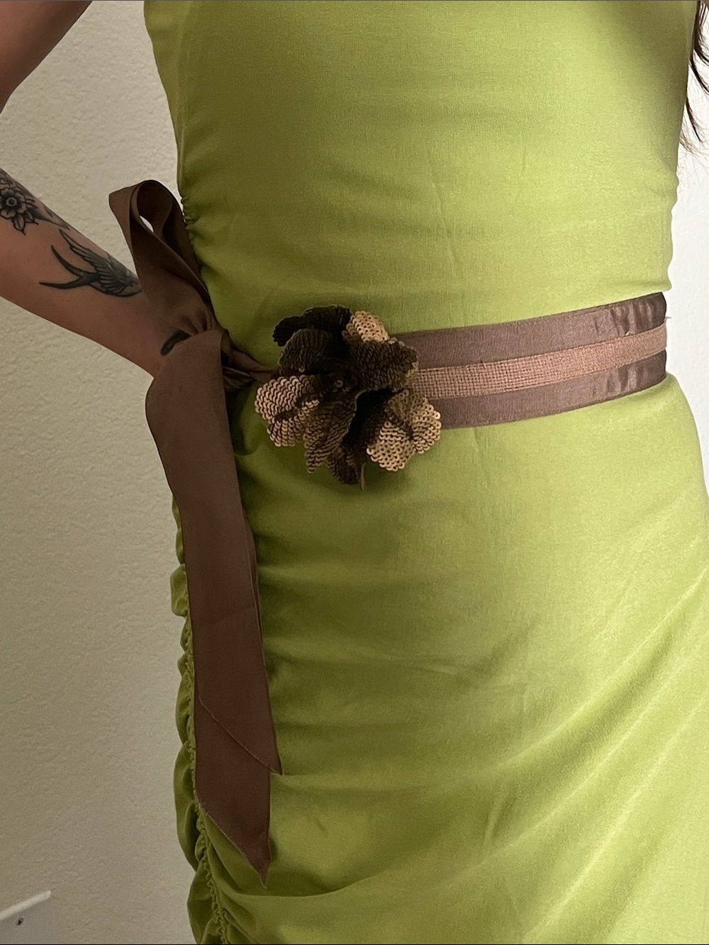 Brown Ribbon & Sequin Flower Belt